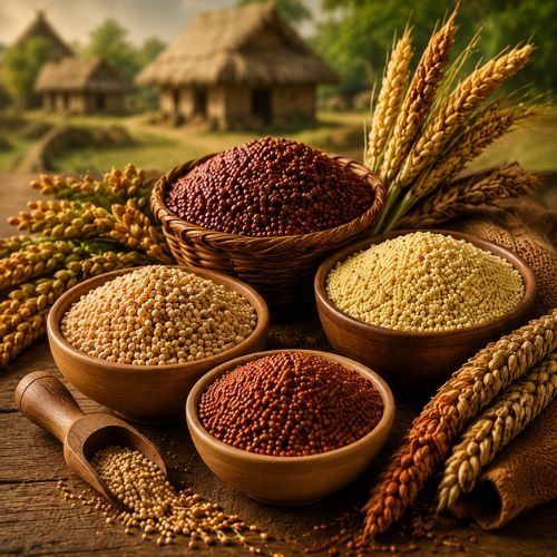 Assorted traditional millet grains