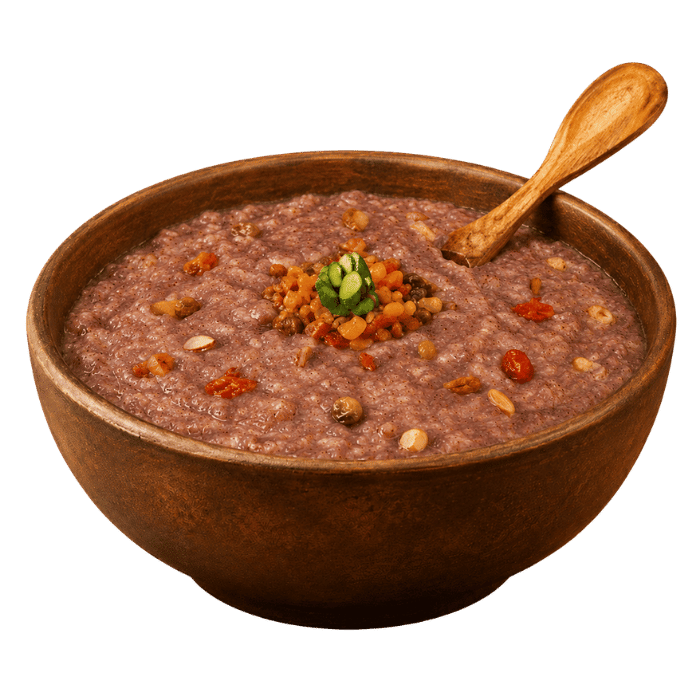 Prepared ragi dish served in a traditional wooden bowl